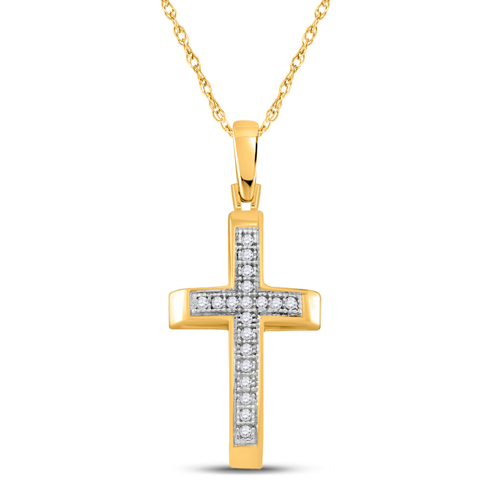 Gold Cross Pendant 1/20 Cttw Round Natural Diamond Womens (0.96 grams)