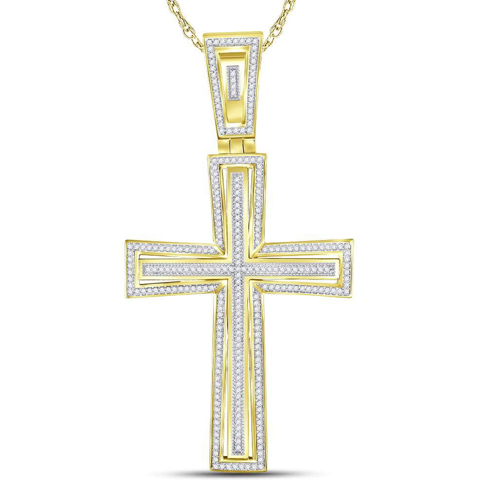 10Kt Yellow Gold 3/4Ct-Dia Cross Mens Charm (9.17 grams)