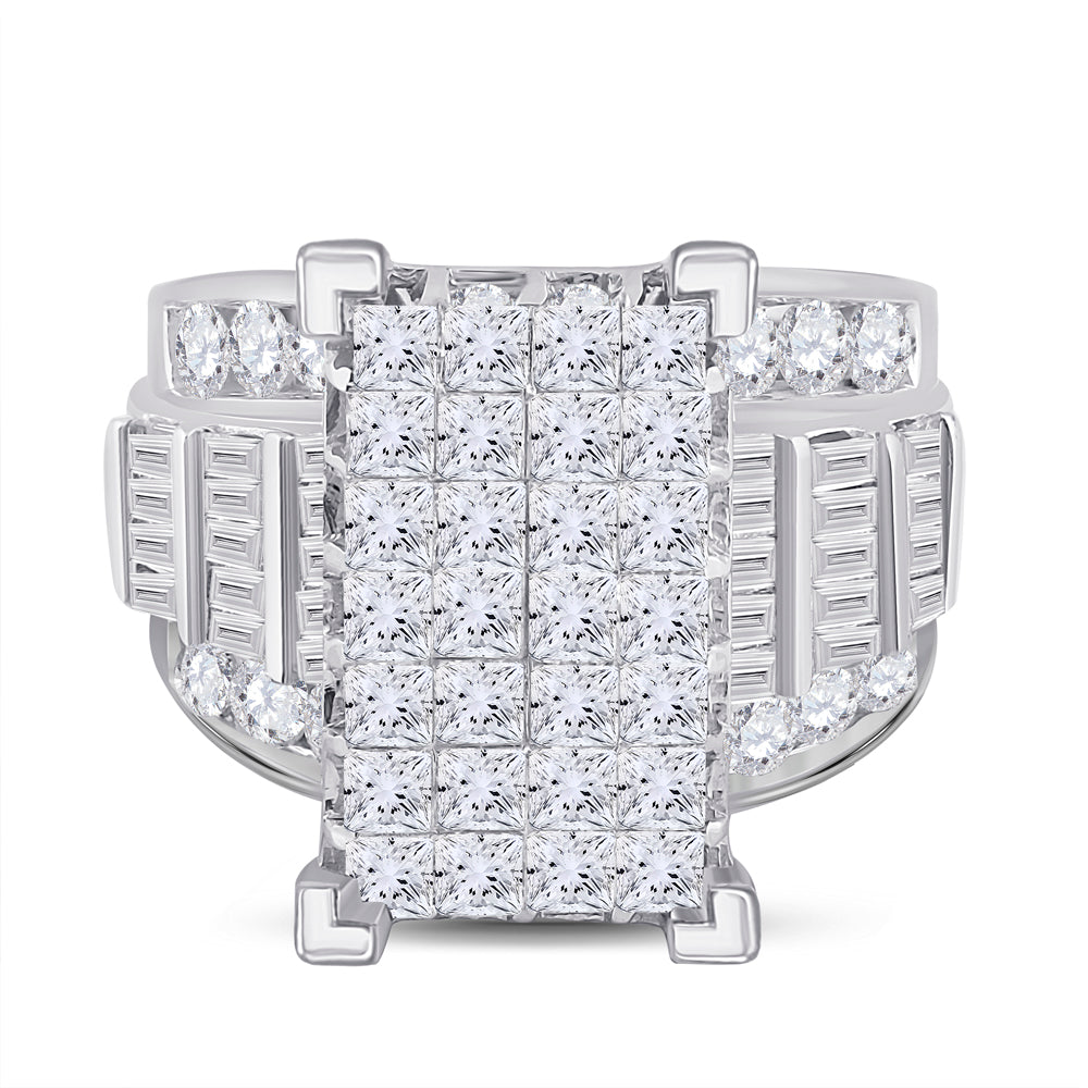 14Kt White Gold Womens Princess Diamond Cluster Bridal Wedding Engagement Ring 5.00 Cttw (16.86 grams)