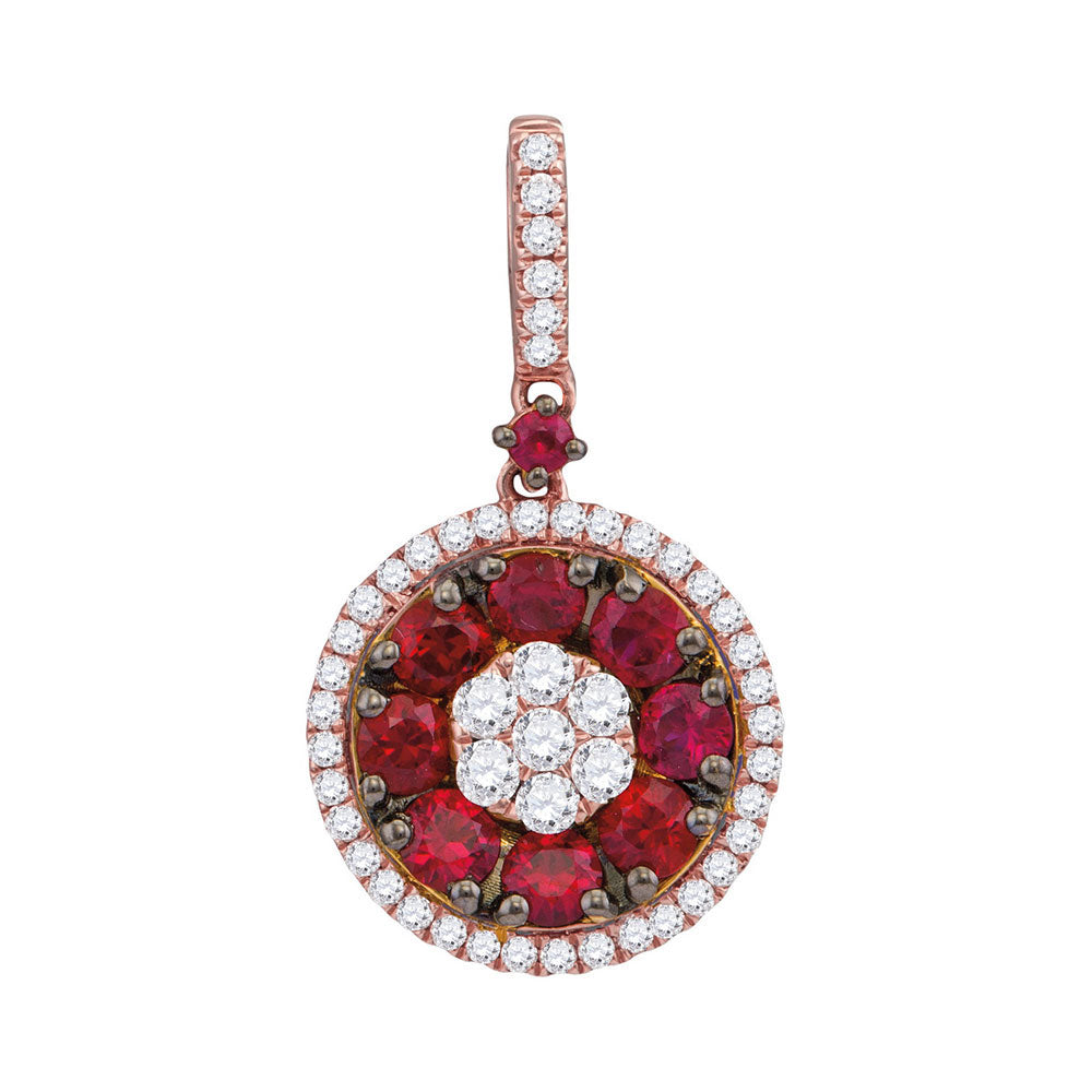 18Kt Rose Gold 3/8Ctw-Dia 1 Ct-Ruby Natural Gem Pendant (2.9 grams)