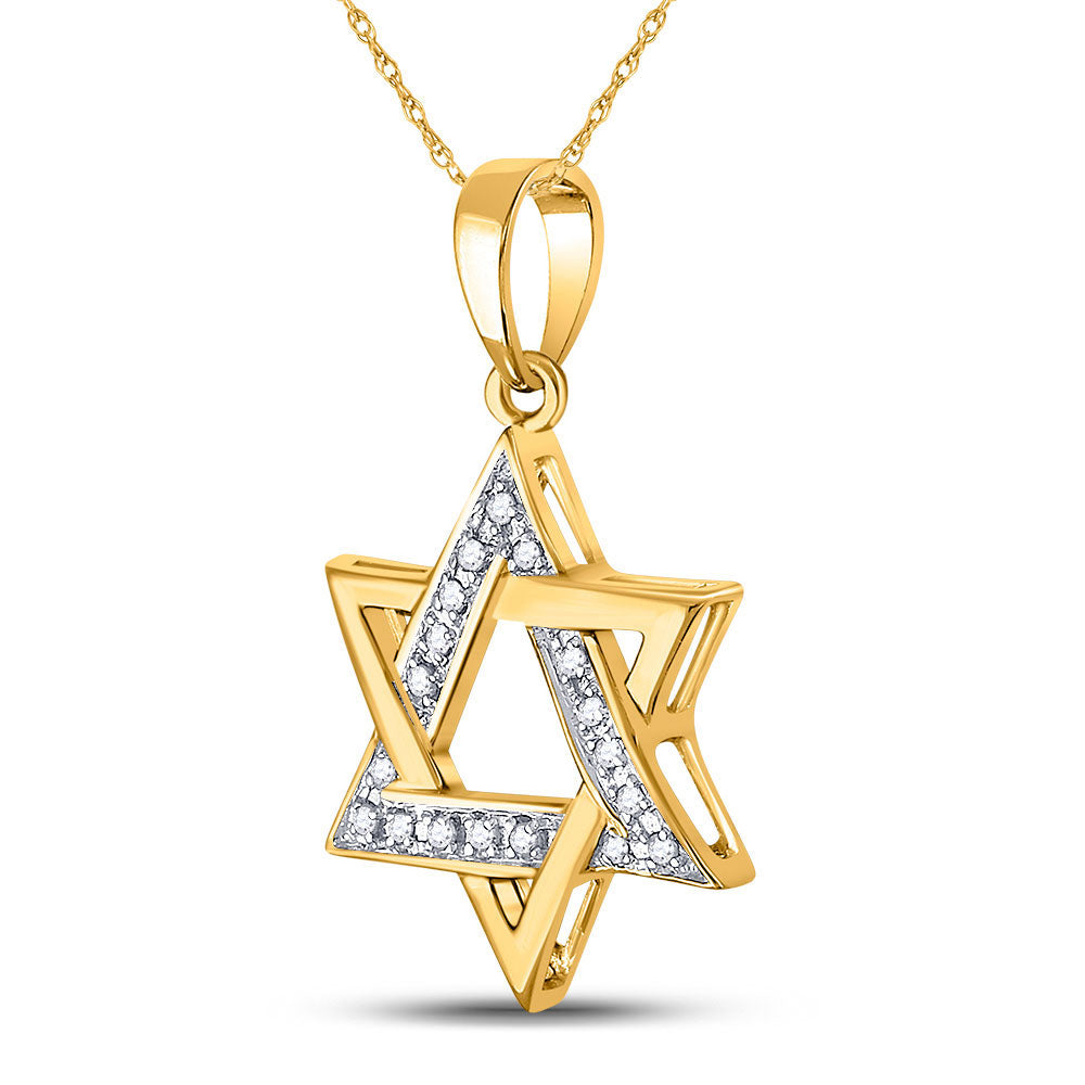 Gold Star Magen David Jewish Religious Pendant 1/10 Cttw Round Natural Diamond Womens (2.7 grams)