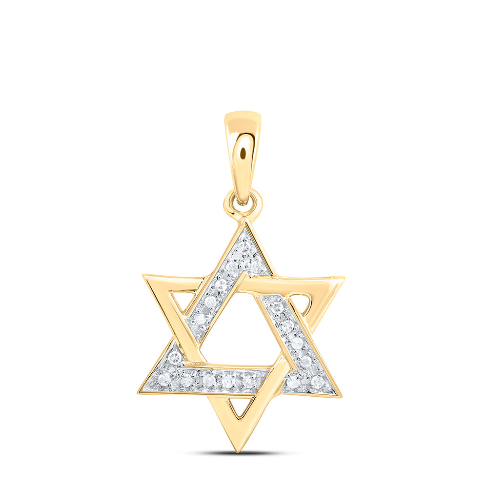 Gold Star Magen David Jewish Religious Pendant 1/10 Cttw Round Natural Diamond Womens (2.7 grams)