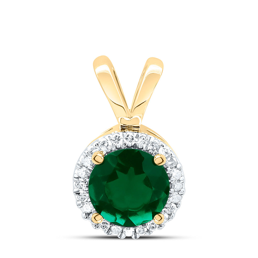1/10Ctw-Diamond 3/4Ct Em Synthetic Gemstone Circle Pendant (1.05 grams)