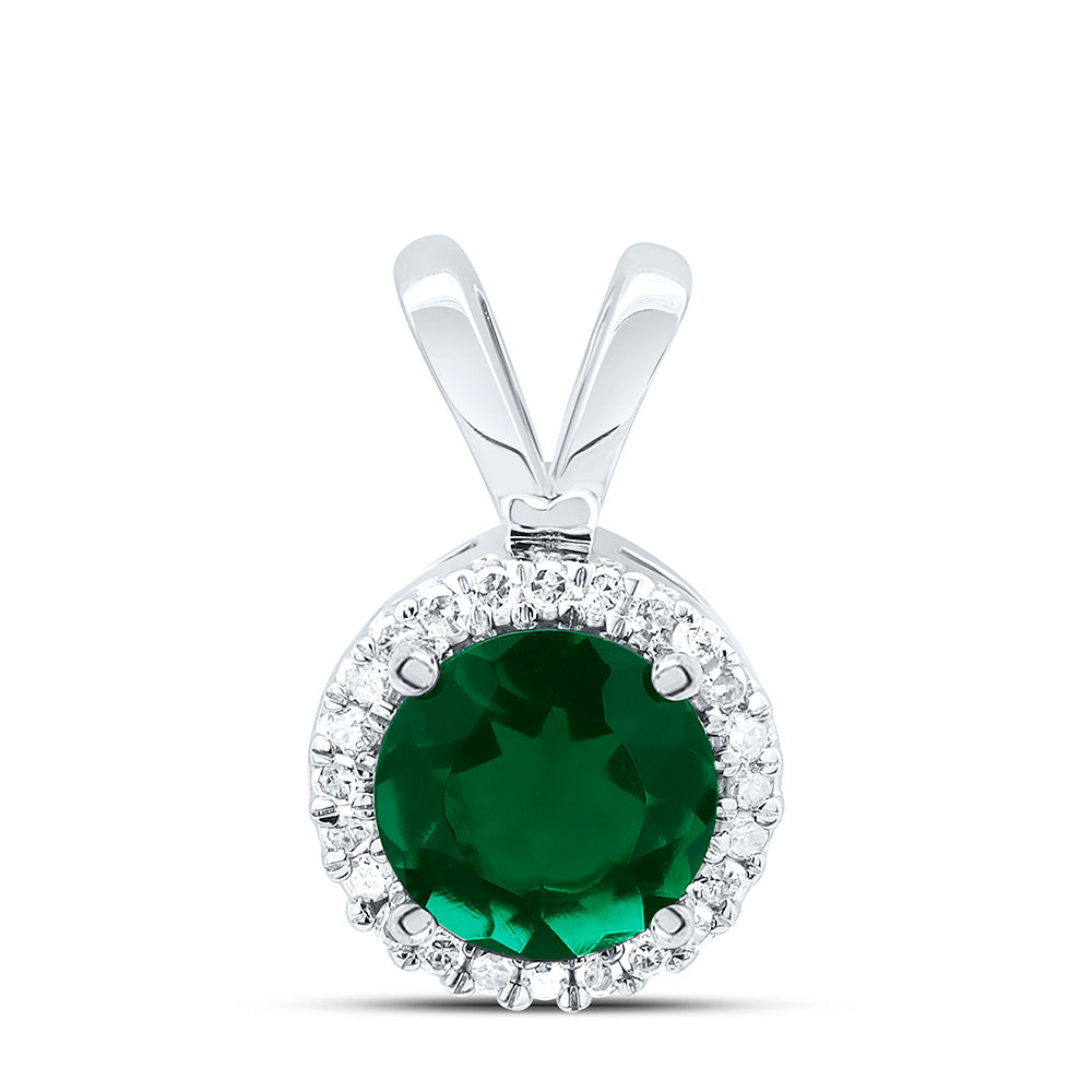 1/10Ctw-Diamond 3/4Ct Em Synthetic Gemstone Circle Pendant (1.05 grams)