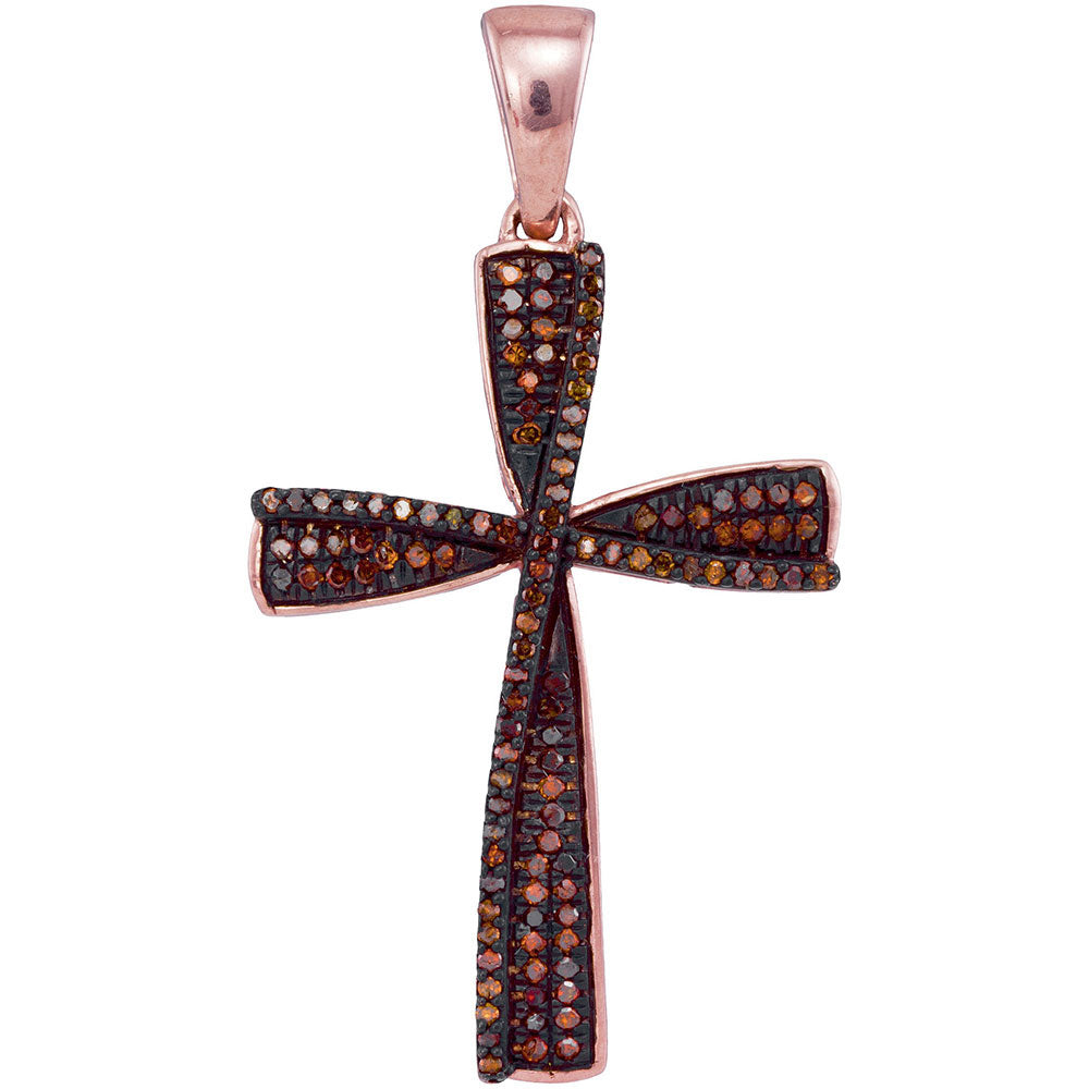 10Kt Rose Gold 1/4Ctw-Dia Cross Red Pendant (2.93 grams)