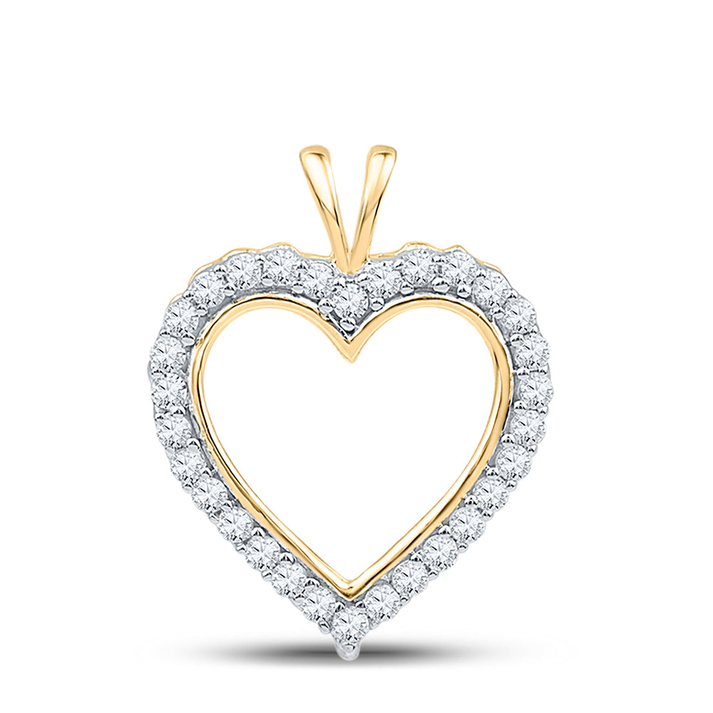 Gold Heart Pendant 1/4 Cttw Round Natural Diamond Womens (1.03 grams)