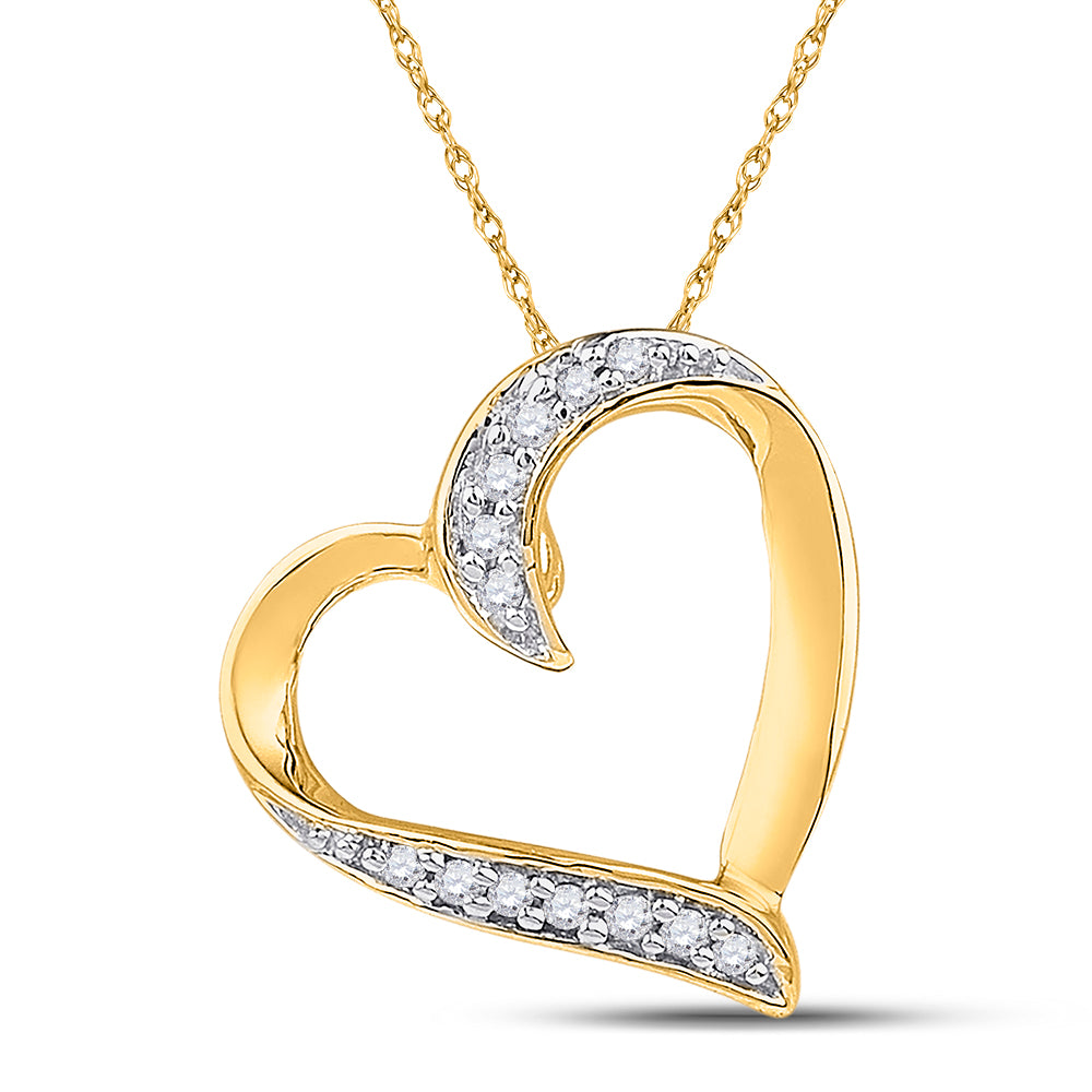 Gold Heart Pendant 1/20 Cttw Round Natural Diamond Womens (0.92 grams)