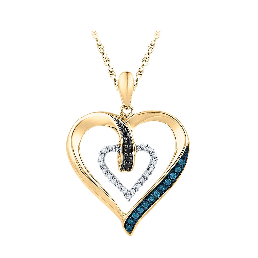 Gold Heart Pendant 1/6 Cttw Round Blue Color Treated Diamond Womens (2.79 grams)