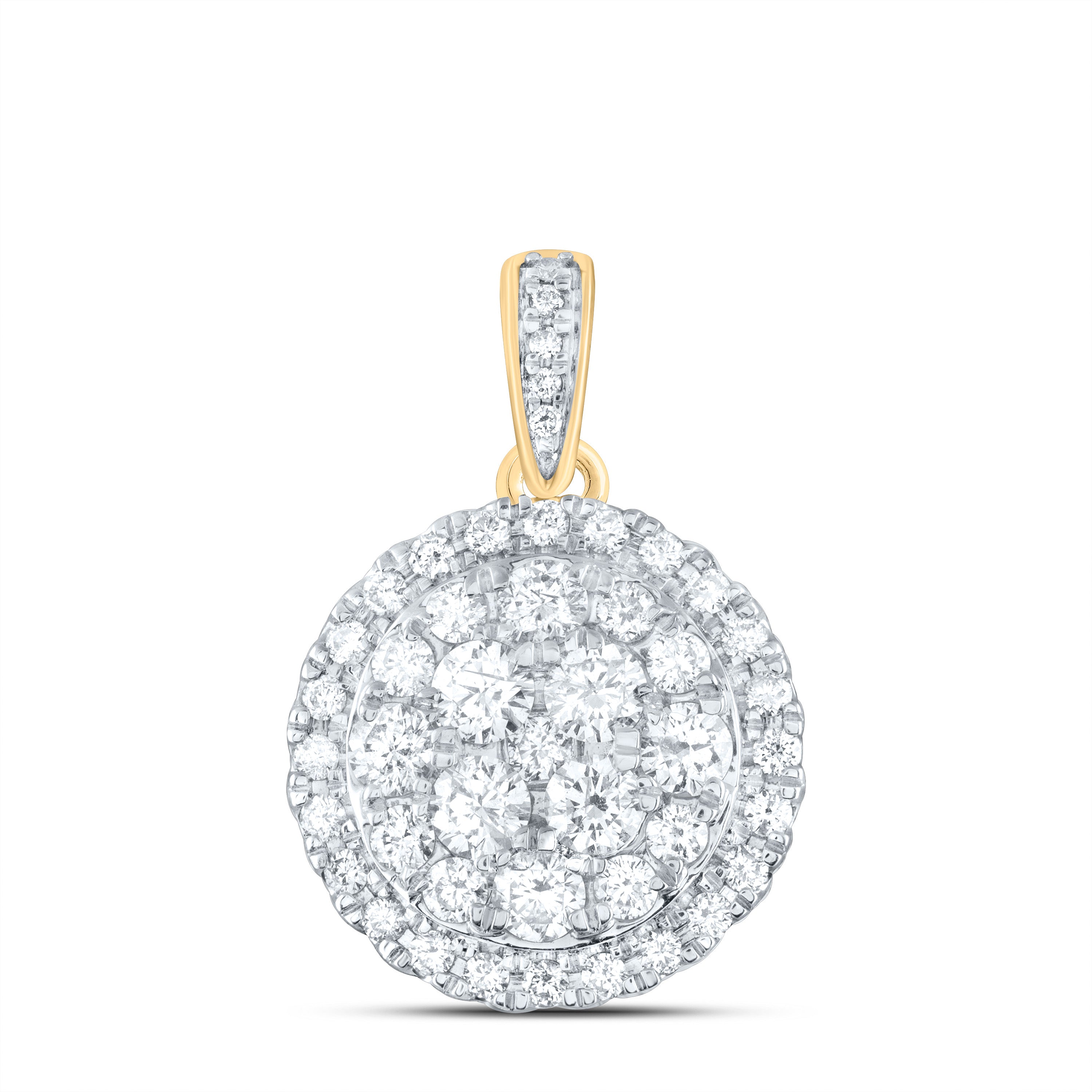 Gold Cluster Pendant 1 Cttw Round Natural Diamond Womens (2.78 grams)