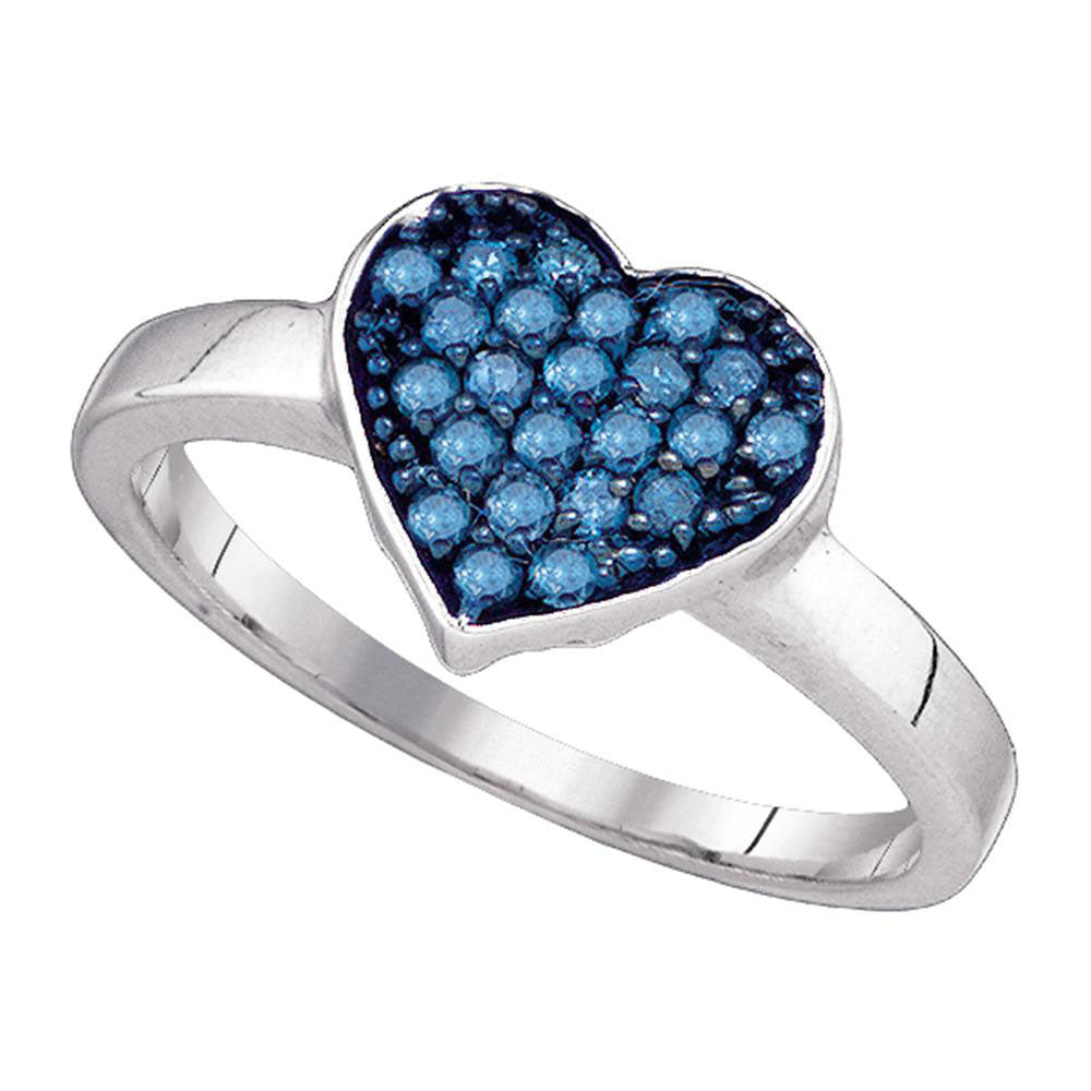 10Kt White Gold 1/3Ct-Dia Heart Blue Ring (1.86 grams)