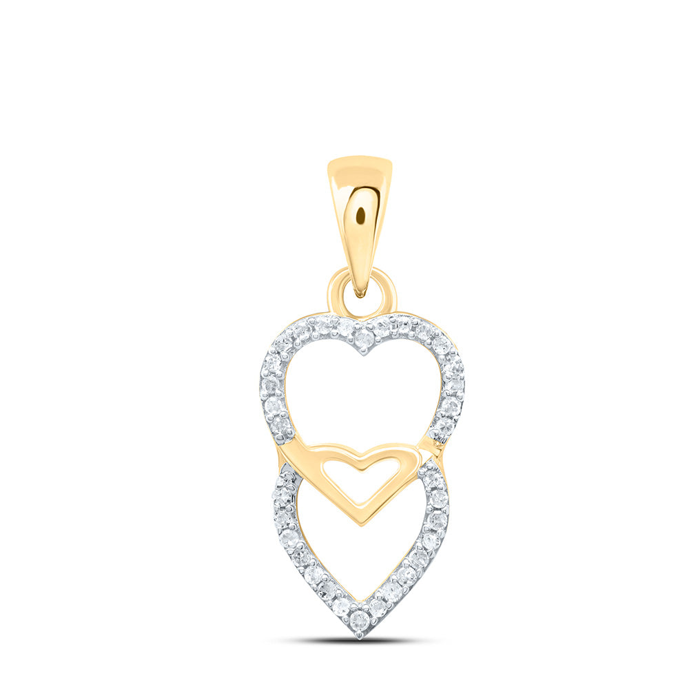 Gold Double Heart Pendant 1/10 Cttw Round Natural Diamond Womens (0.69 grams)