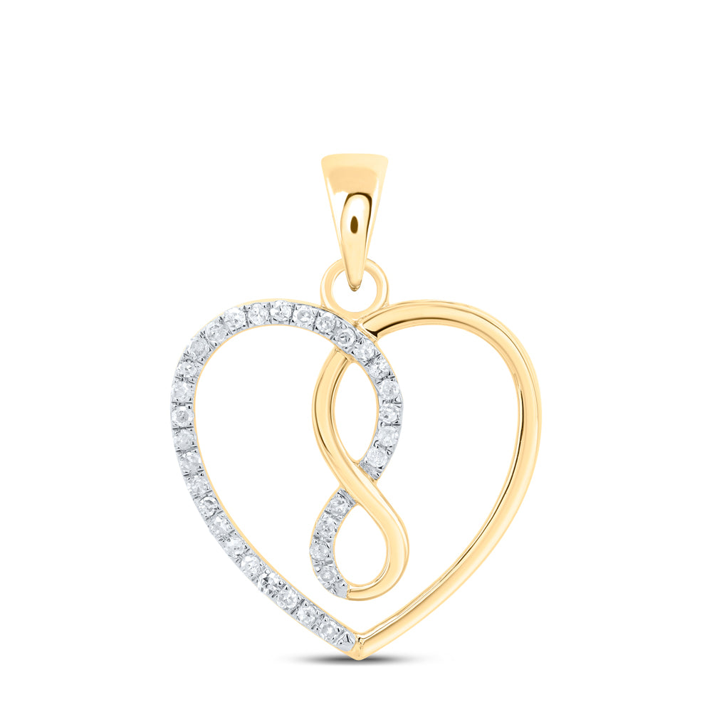 Gold Infinity Heart Pendant 1/8 Cttw Round Natural Diamond Womens (1.26 grams)