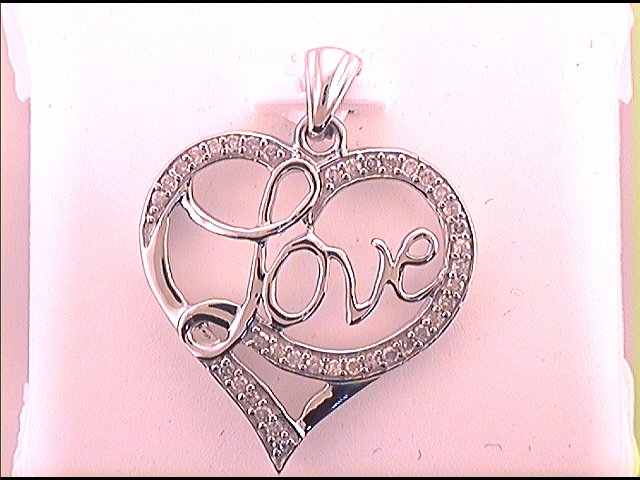 10Kt White Gold 1/4Ctw-Dia Fashion  Love" Heart  Pendant" (2.42 grams)