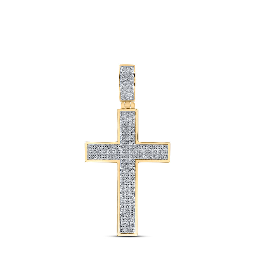 Gold Cross Cross Charm Pendant 1/2 Cttw Round Natural Diamond Mens (7.85 grams)