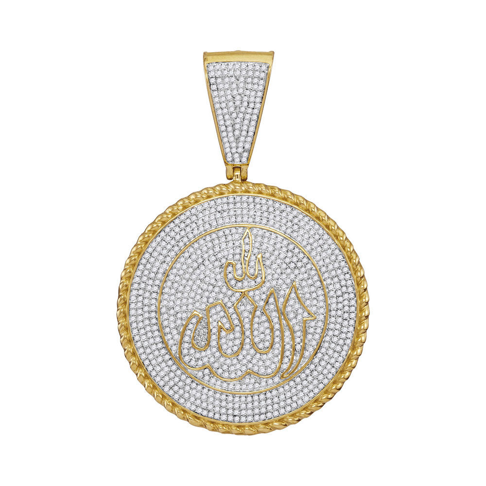 10Kt Yellow Gold 2 1/4Ct-Dia Round Allah Medallion Mens Charm (12.21 grams)