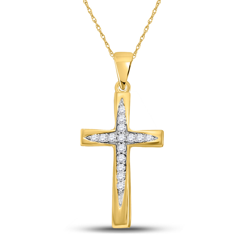 Gold Cross Pendant 1/10 Cttw Round Natural Diamond Womens (0.96 grams)