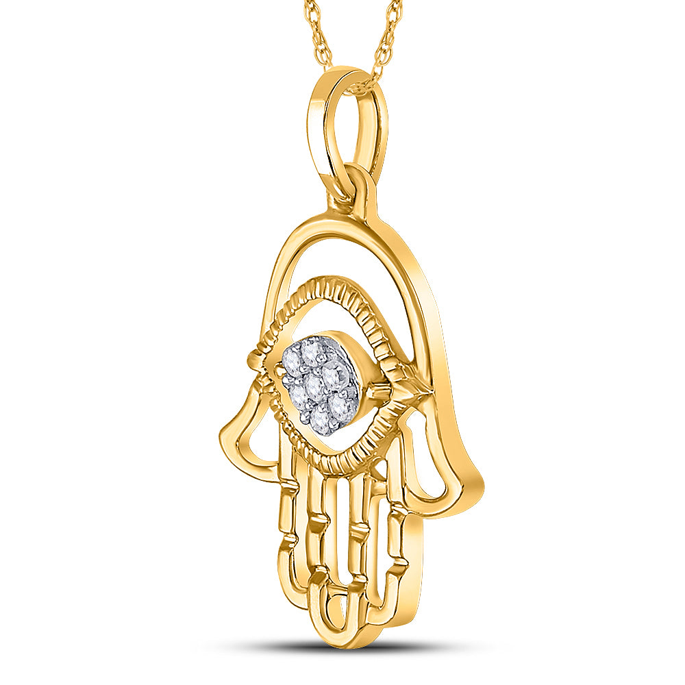 Gold Hamsa Fashion Pendant 1/20 Cttw Round Natural Diamond Womens (1.47 grams)