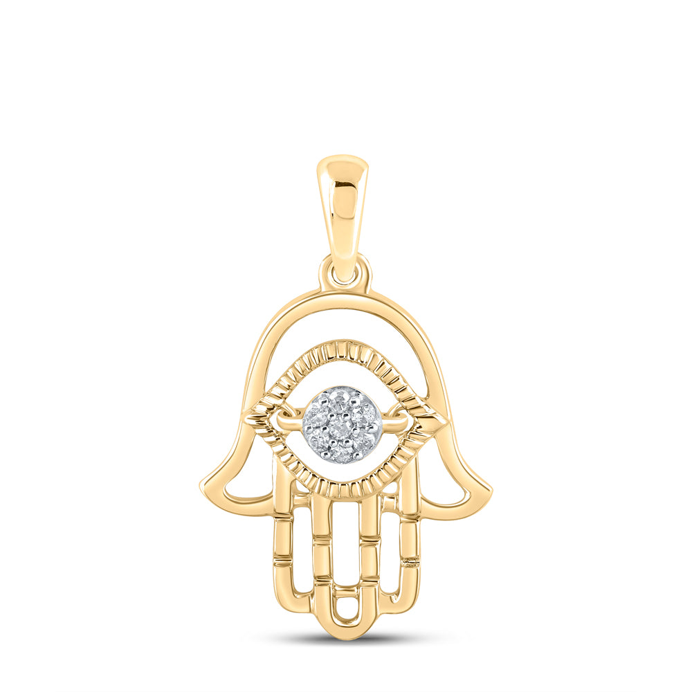 Gold Hamsa Fashion Pendant 1/20 Cttw Round Natural Diamond Womens (1.47 grams)