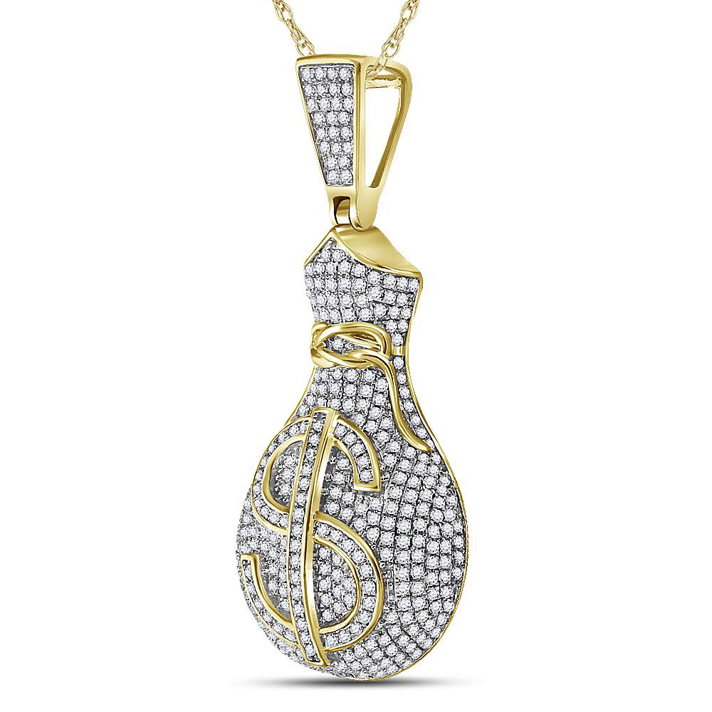 1Ct-Dia P1P2 Micro-Pave Money Bag Mens Charm (6.4 grams)