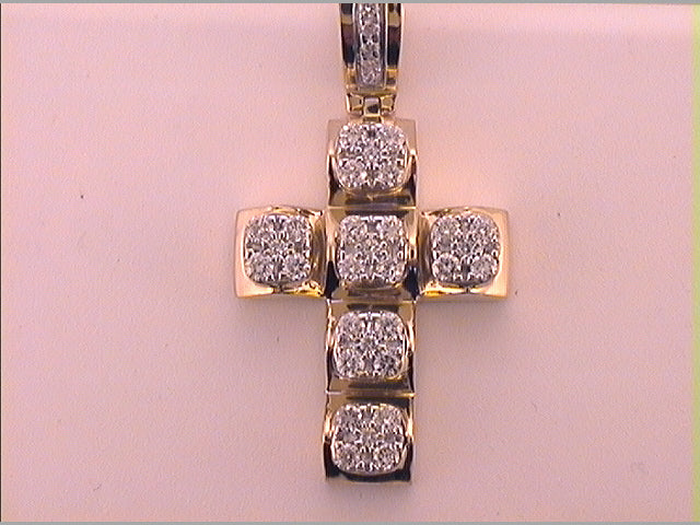 14Kt Yellow Gold 1 Ct-Dia Cross Mens  Charm (5.66 grams)