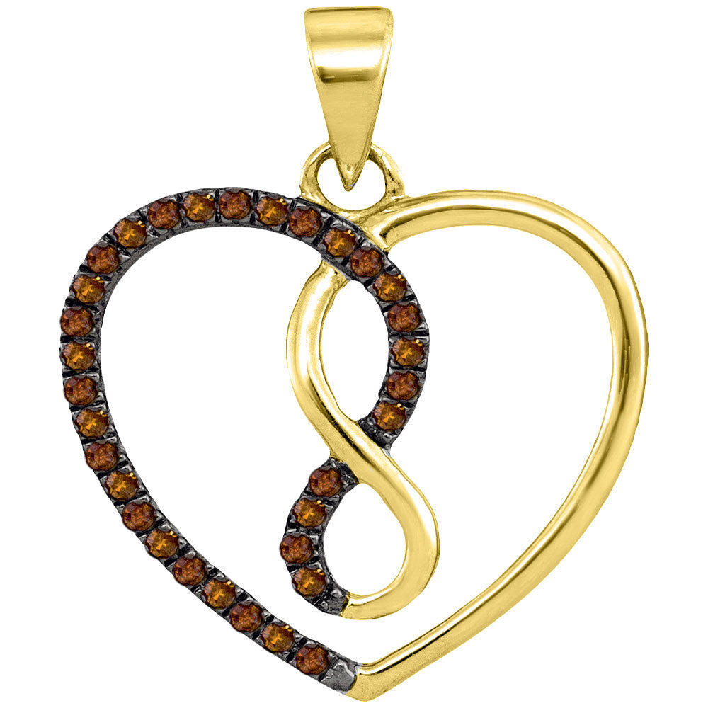 Gold Infinity Heart Pendant 1/8 Cttw Round Brown Diamond Womens (1.22 grams)