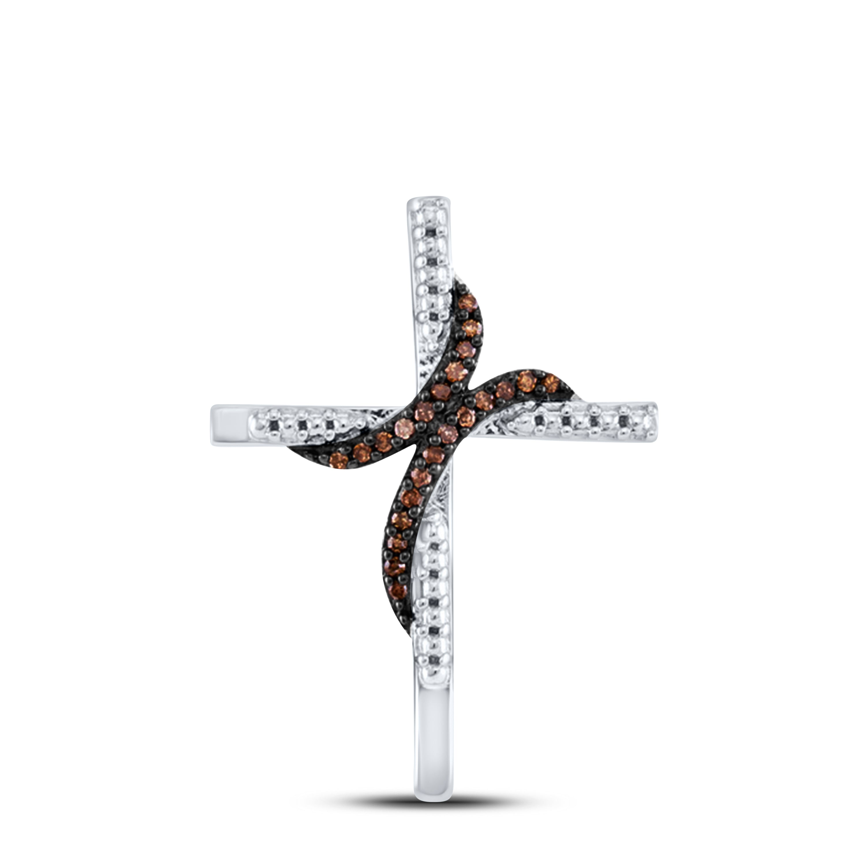 10Kt White Gold 1/8Ctw-Dia Cognac Natural Brown Cross Pendant (1.85 grams)