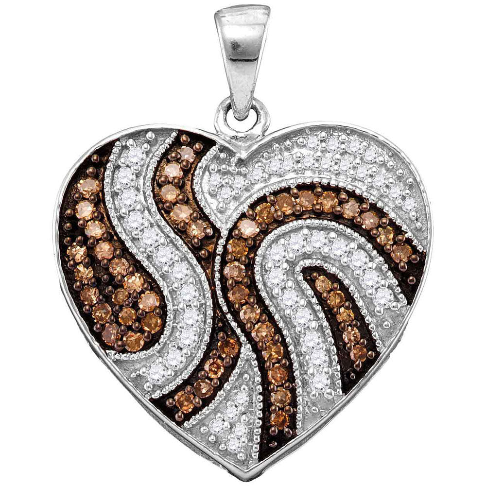 10Kt White Gold 1/2Ctw-Dia Natural Brown Heart Pendant (2.49 grams)