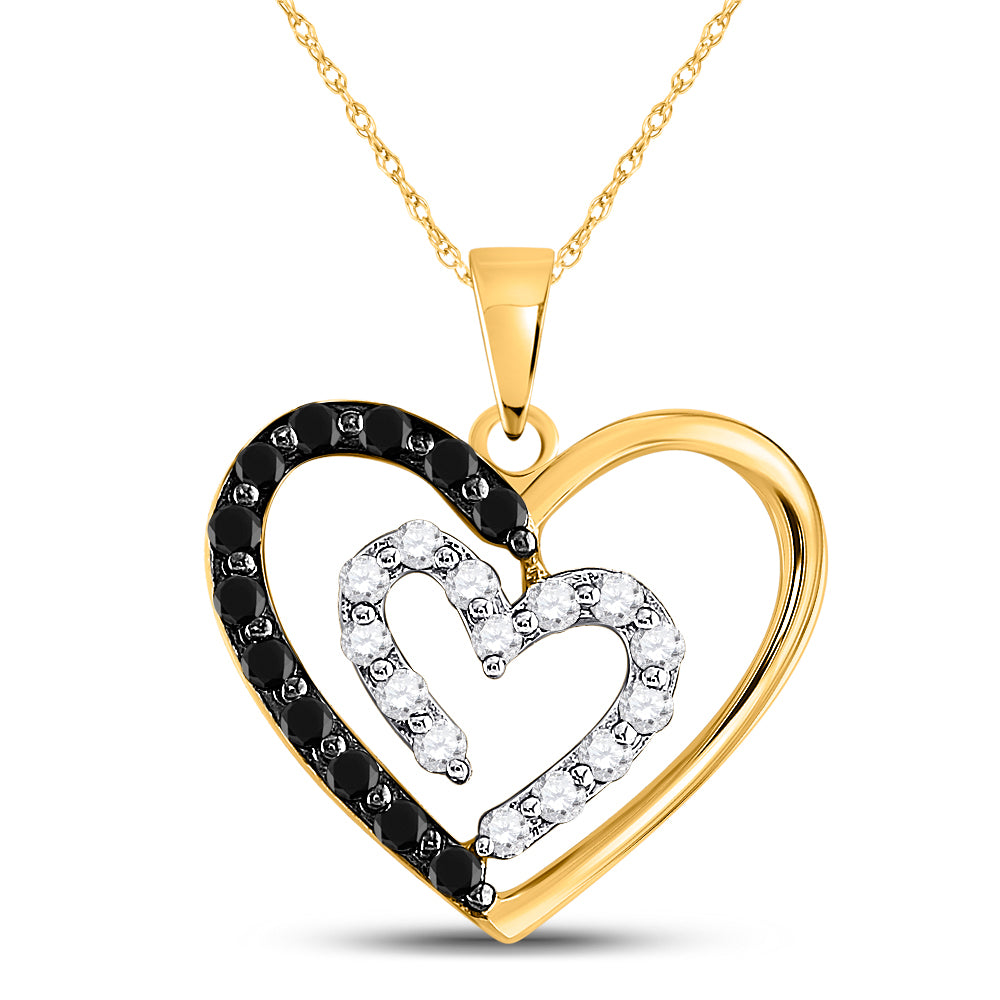 14Kt Yellow Gold 1/2Ctw-Dia Heart Black Pendant (1.93 grams)