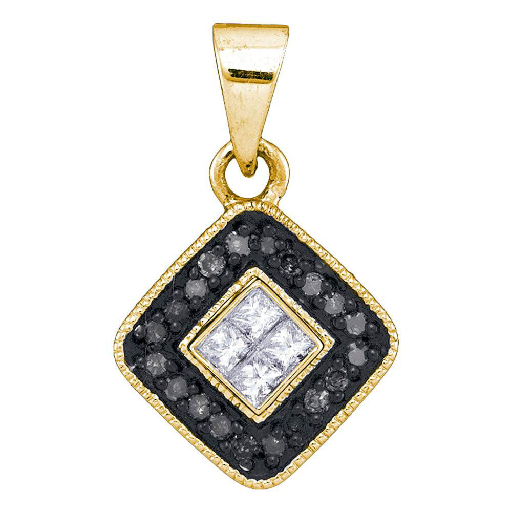 10Kt Yellow Gold 1/5Ctw-Dia Micro-Pave Black Pendant (0.96 grams)