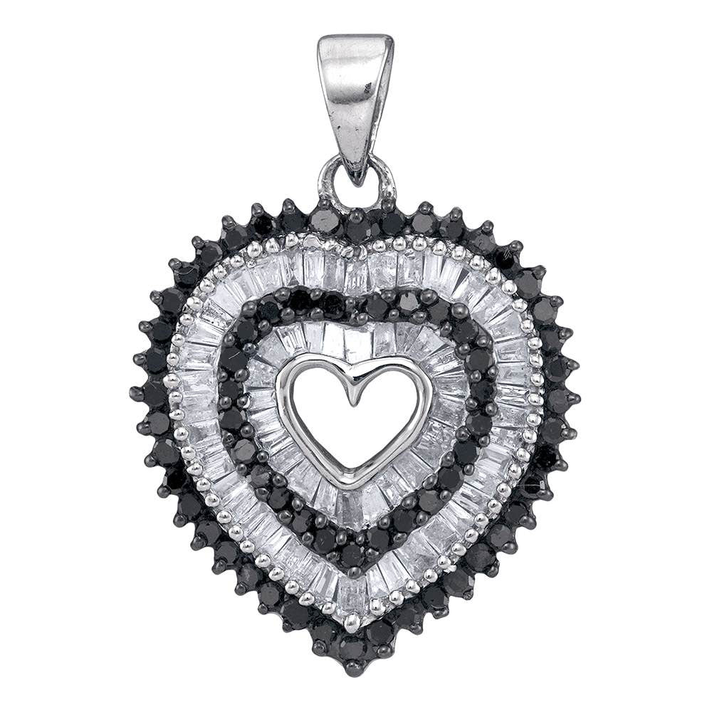 10Kt White Gold 7/8Ctw-Dia Black Micropave Heart Pendant (1.58 grams)