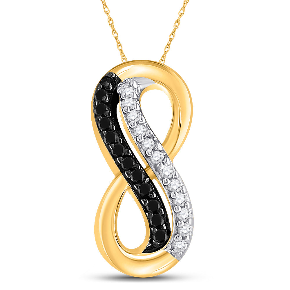 Gold Infinity Pendant 1/10 Cttw Round Black Color Treated Diamond Womens (1.08 grams)