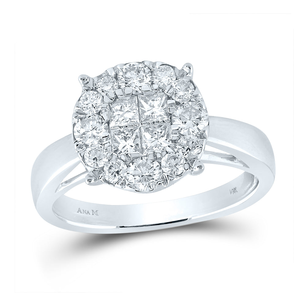 14Kt White Gold Womens Princess Diamond Cluster Bridal Wedding Engagement Ring 1.00 Cttw (4.64 grams)