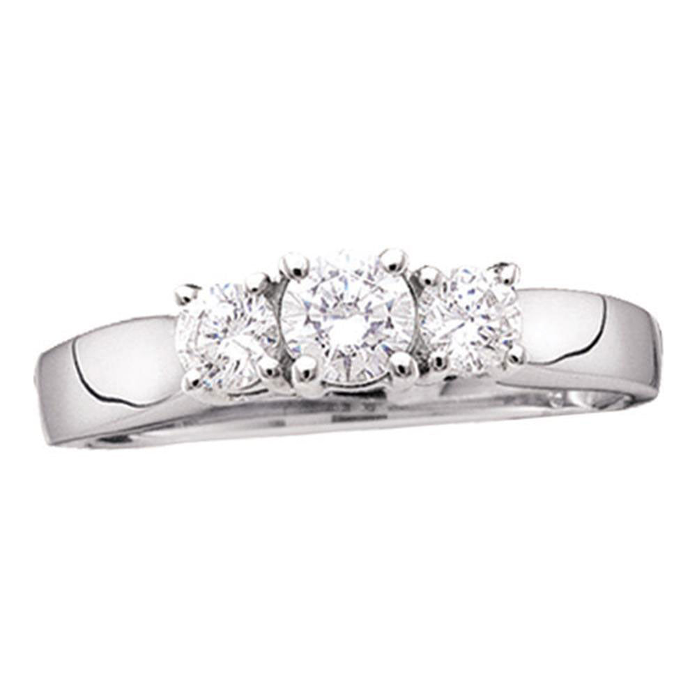 14Kt White Gold Womens Round Diamond 3-Stone Bridal Wedding Engagement Ring 1/2 Cttw (2.73 grams)
