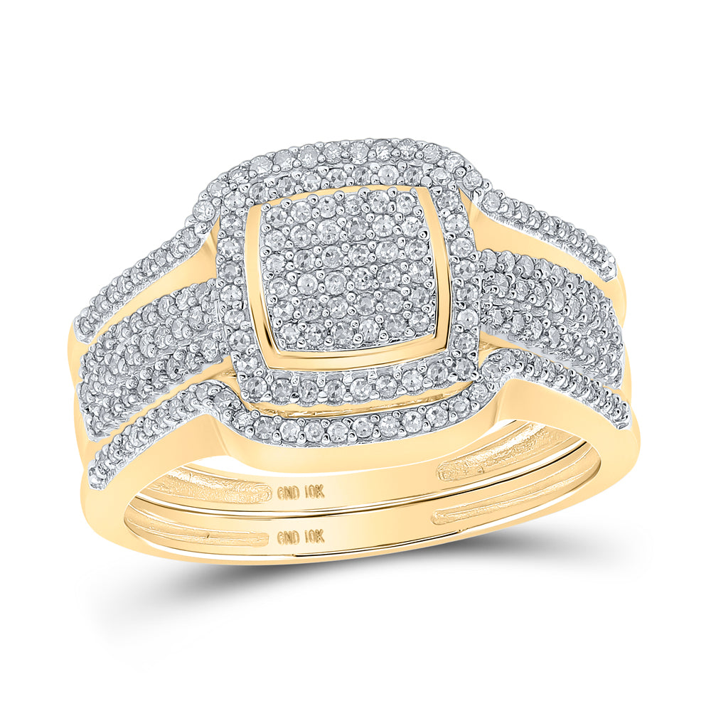 Gold Square Bridal Wedding Ring Band Set 1/2 Cttw Round Natural Diamond Womens (5.49 grams)