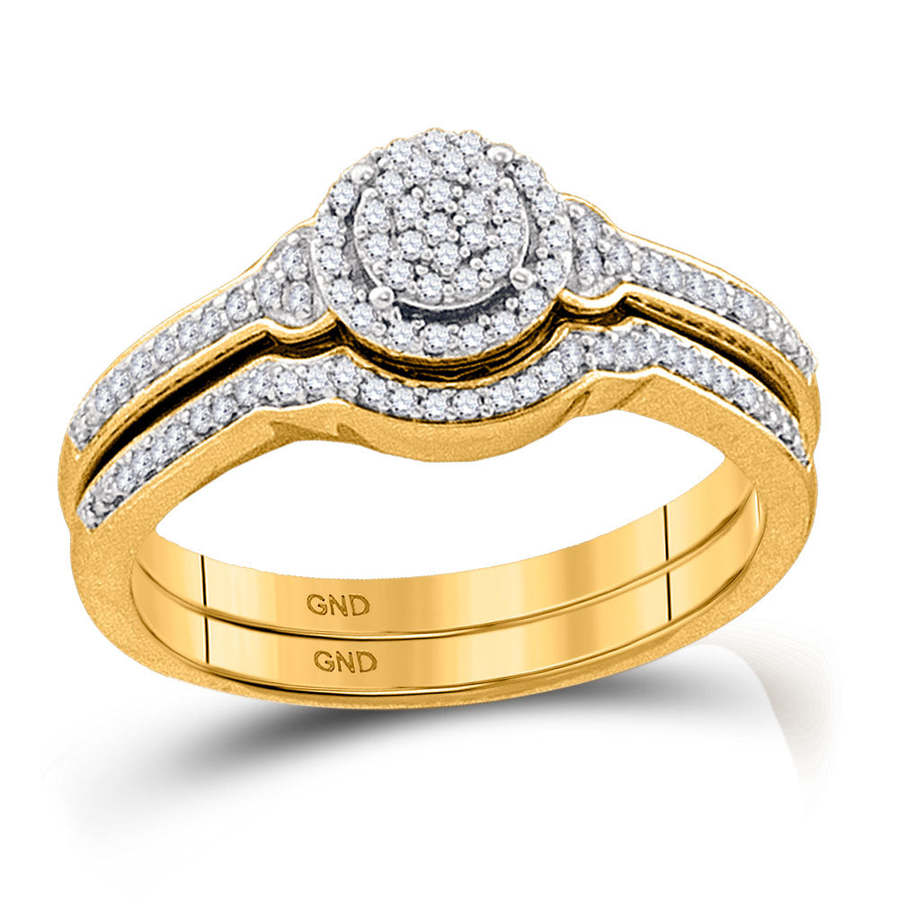 Gold Cluster Bridal Wedding Ring Band Set 1/4 Cttw Round Natural Diamond Womens (3.19 grams)