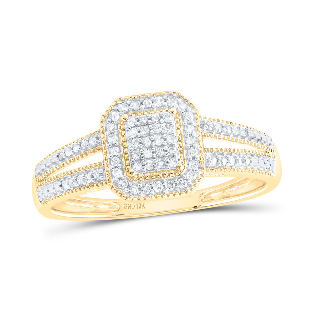 Gold Square Cluster Ring 1/6 Cttw Round Natural Diamond Womens (2.25 grams)