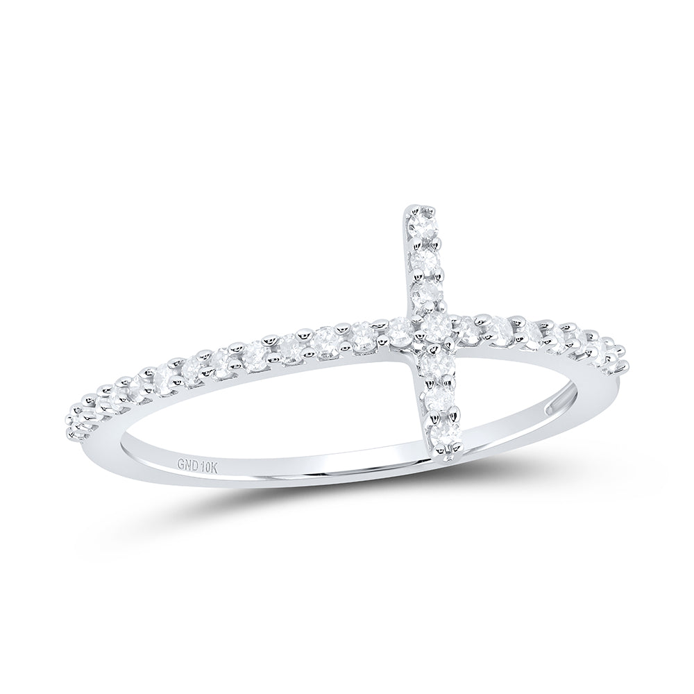 10Kt White Gold 1/5Ctw-Dia P2 Gift Cross  Ring (1.31 grams)