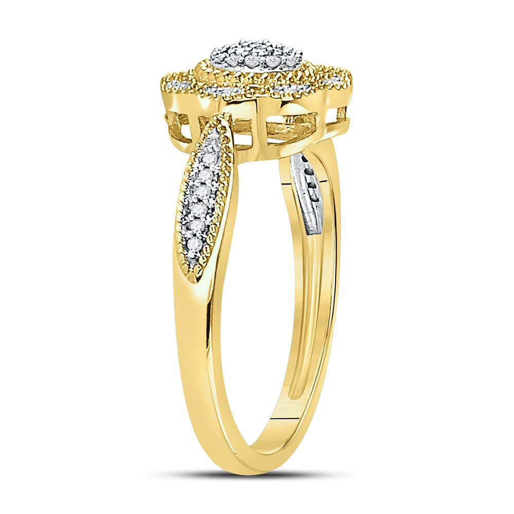 10Kt Yellow Gold Womens Round Diamond Milgrain Cable Cluster Ring 1/8 Cttw (2.63 grams)