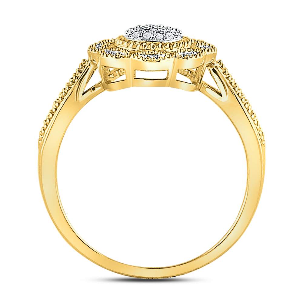 10Kt Yellow Gold Womens Round Diamond Milgrain Cable Cluster Ring 1/8 Cttw (2.63 grams)