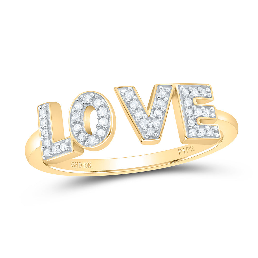 Gold Bisected Love Fashion Ring 1/10 Cttw Round Natural Diamond Womens (2 grams)