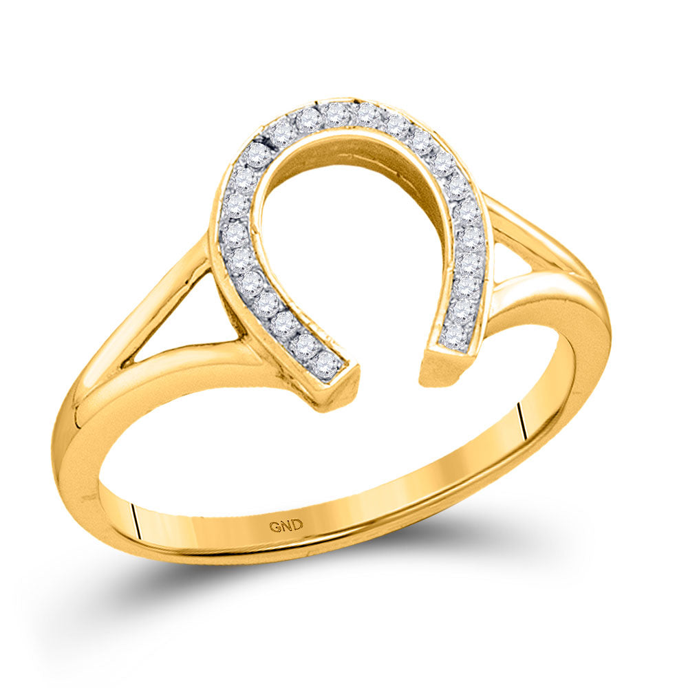 Gold Lucky Horseshoe Ring 1/20 Cttw Round Natural Diamond Womens (2.03 grams)