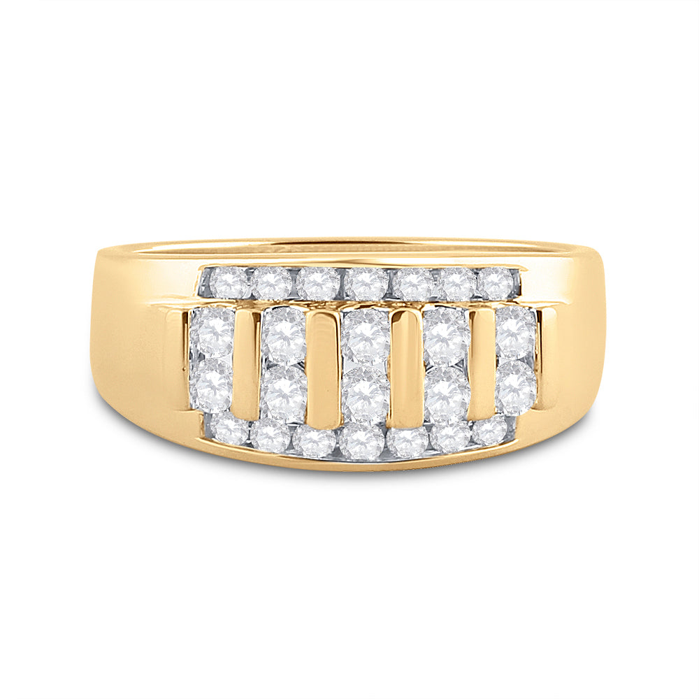 14Kt Yellow Gold 1Ctw Diamond Ana M Fashion High Mens Band (6.75 grams)