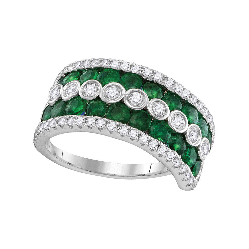 18Kt White Gold 5/8Ctw Diamond 1 3/4Ct-Emerald Natural Gem Band (4.82 grams)