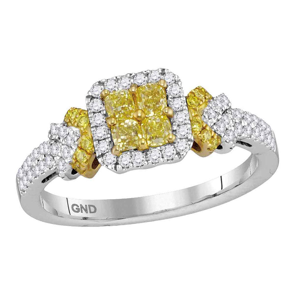 18Kt White Gold 3/4Ctw-Dia Amarillo Natural Yellow Diamond Ring (4.19 grams)