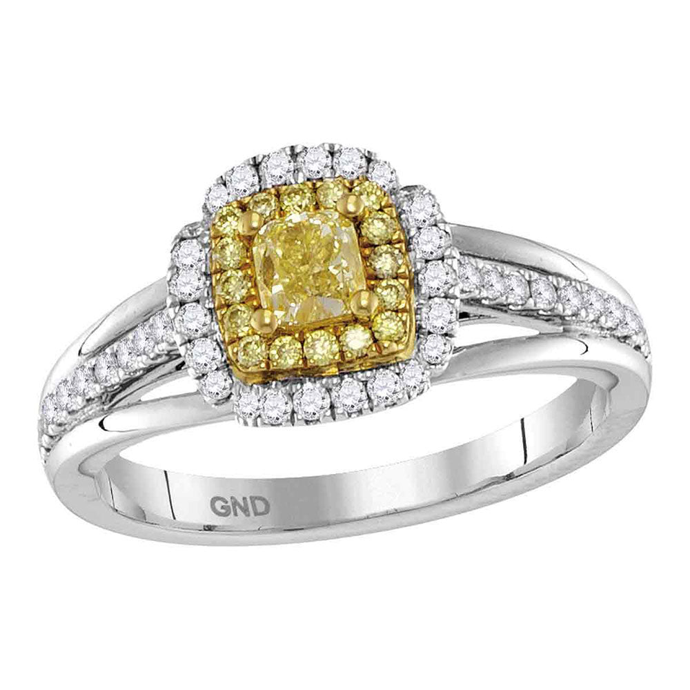 18Kt White Gold 3/4Ctw-Dia Amarillo Natural Yellow Diamond Ring (3.96 grams)