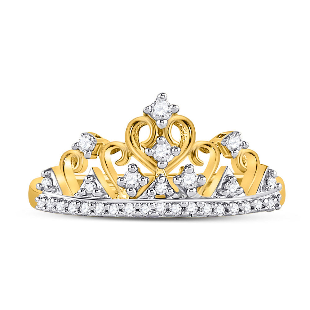 Gold Tiara Crown Band Fashion Ring 1/5 Cttw Round Natural Diamond Womens (2.96 grams)