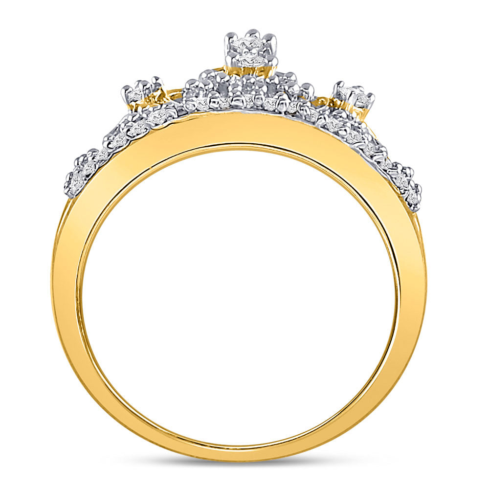 Gold Tiara Crown Band Fashion Ring 1/5 Cttw Round Natural Diamond Womens (2.96 grams)