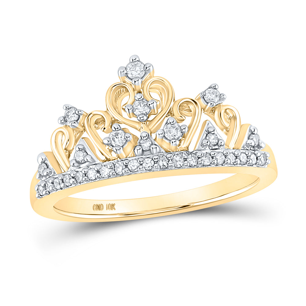 Gold Tiara Crown Band Fashion Ring 1/5 Cttw Round Natural Diamond Womens (2.96 grams)