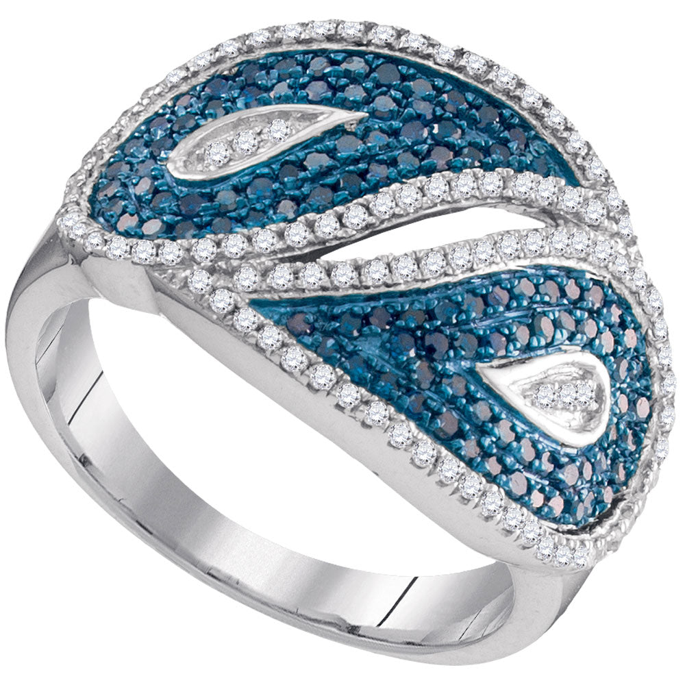 10Kt White Gold Womens Color Enhanced Blue Diamond Ring 3/4 Cttw (4.24 grams)