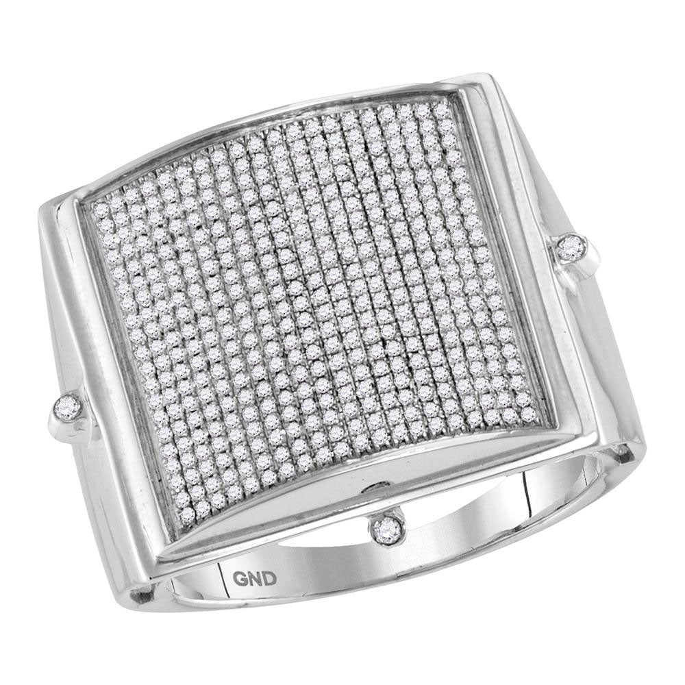 10Kt White Gold 7/8Ct-Dia Micro-Pave Mens Ring (9.81 grams)